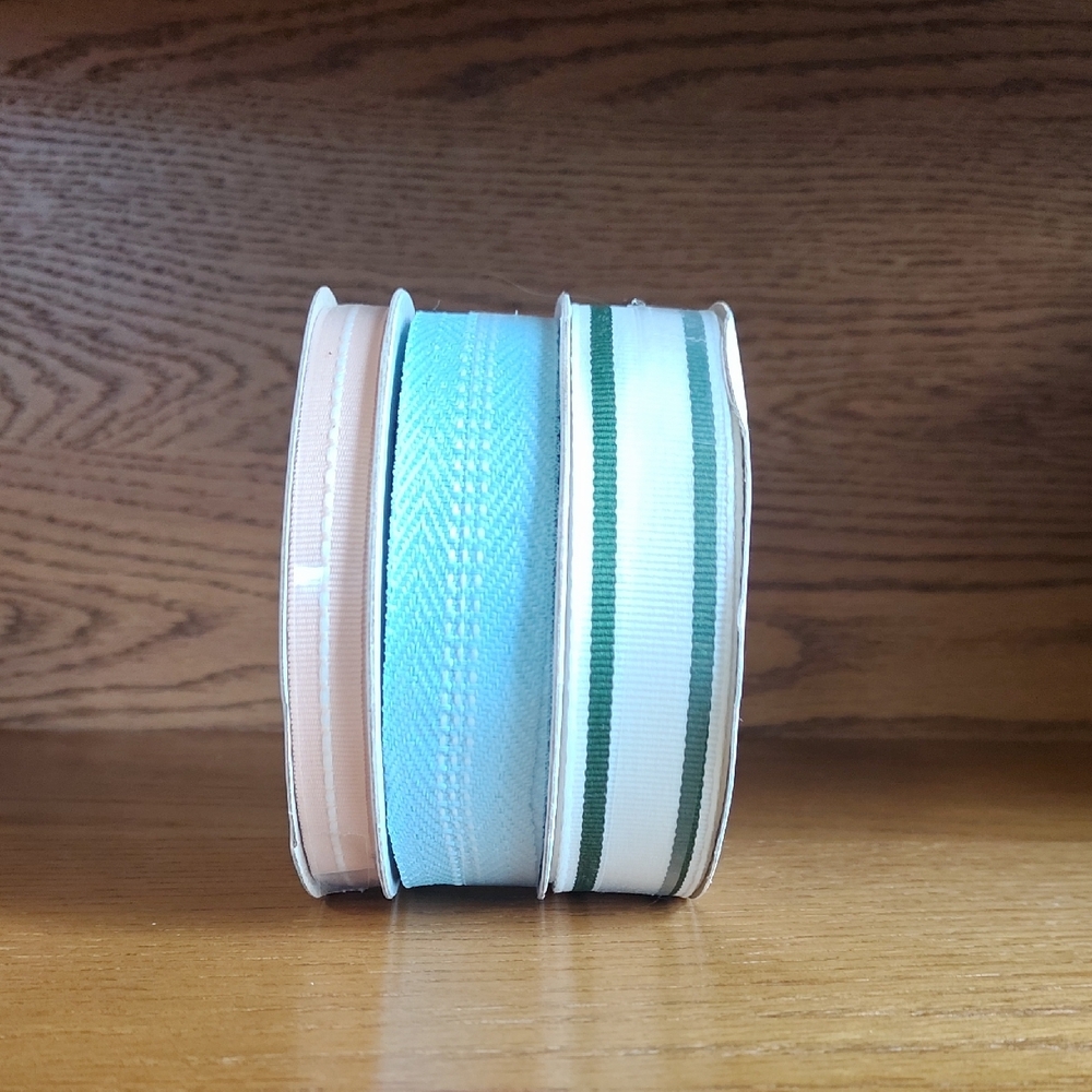 Hearth & Hand Ribbon Set - Peach, Light Blue, White with Green Stripe